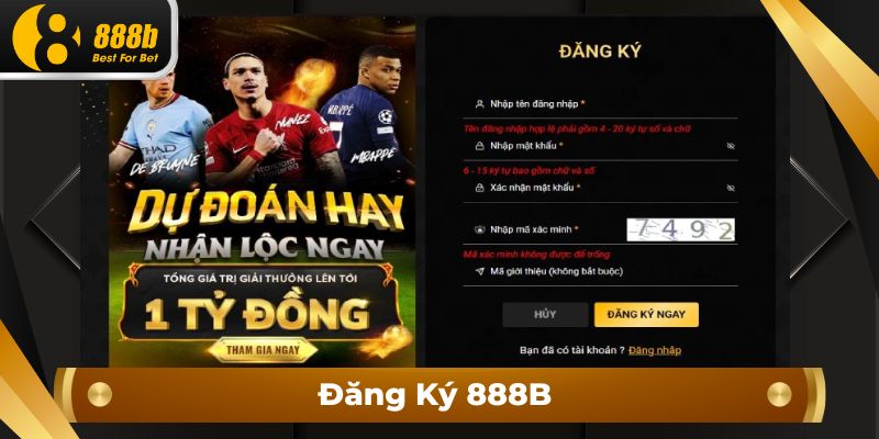 Điền đầy đủ thông tin đăng ký 888b